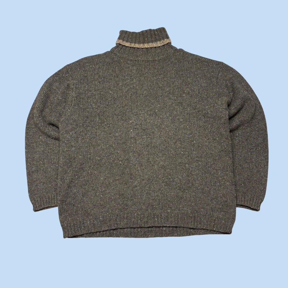 Abercrombie & Fitch Mens XL Shetland Wool Turtleneck Sweater Olive Green Flecked